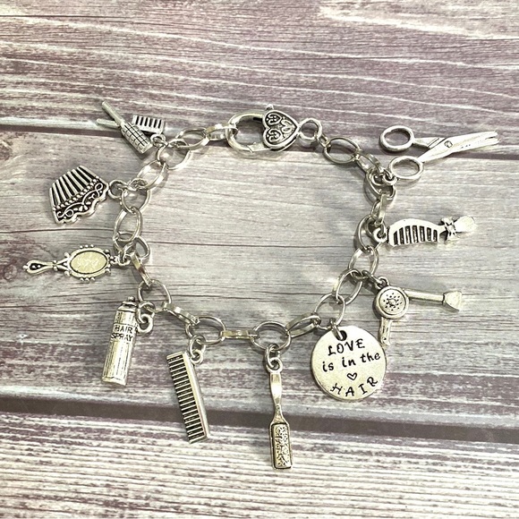 Hair Stylist Charm Bracelet “Love Is In The Hair” Hairdresser Salon Beau… - Picture 2 of 6